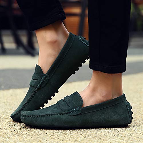 Penny Loafer for Men Square Apron Toe Slip On Driving Shoes Stitching Nubuck Leather Anti Slip Rubber Sole with Grips Solid Color(Green,10 M US)3