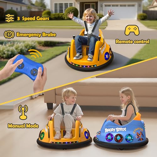 Image of ANPABO 12V Bumper Car for Kids, w /Remote Control, 360 Spin, Yellow