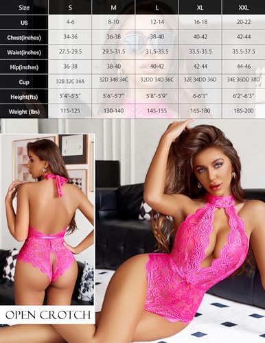 Image of Avidlove Lingerie for Women Halter Lace Bodysuit V Neck Teddy One Piece Babydoll Nightgown