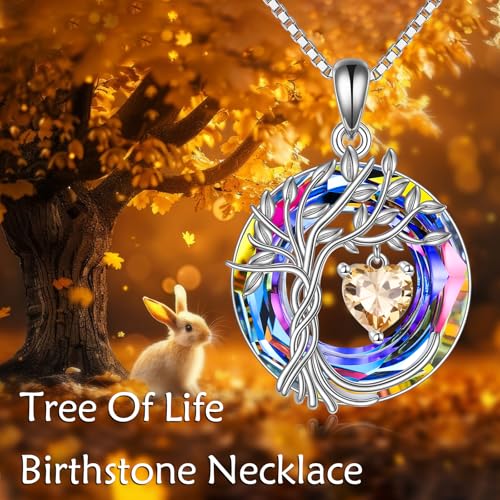 POPLYKE Tree of Life Necklace 925 Sterling Silver Birthstone Pendant Necklaces with Crystal Anniversary Birthday Wedding Jewelry for Mom Her Wife Sister2