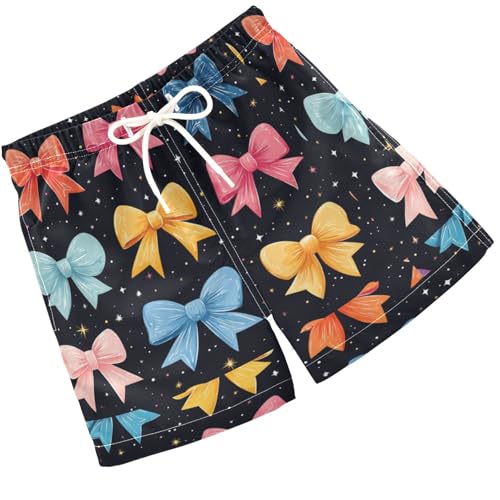Pigsaly Boys Swim Trunks Bright Colorful Blue Pink Ribbon Bow Boys Board Shorts Swimsuit Swimwear Summer Bathing Suit S