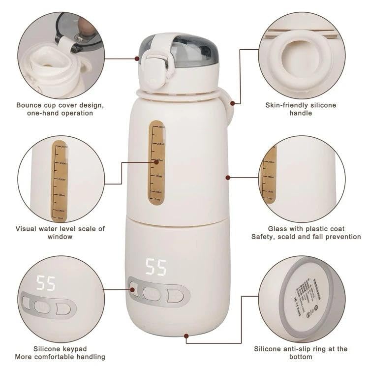 SYSVENT The Future Portable Water and milk, tea, soup Warmer for Baby Formula 300ml Capacity Precise Temperature Control Instant Water Warmer Kettles for Car Travel Outdoor (Pink) baby bottle 1