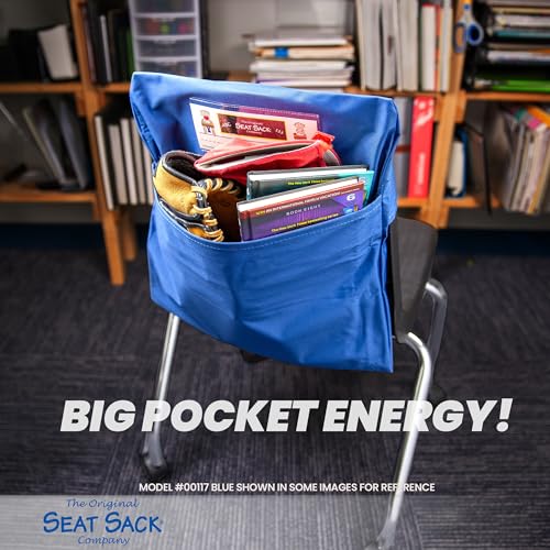 Image of Seat Sack Student Chair Storage Pocket - 15 inch, Double Pocket, Classroom Organizer for Student Desks, Durable Over-the-Chair Storage, Black, 25-Pack Classroom Set