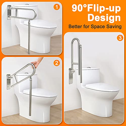 Flip Up Grab Bars For Bathroom Toilet Rails Handicap Grab Bars Shower Safety Hand Rails For Elderly Bathtub Grab Bar Tub Handicapped Toilet Support Shower Handles Bath Rail Folding Grip Bar #TOP2