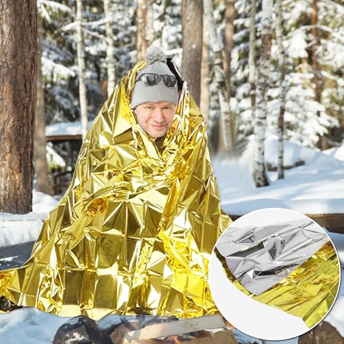 Image of 10 Pack Emergency Mylar Thermal Blankets - Gold&Silver 84 inchx52 inch Durable Space Blankets for First Aid, Survival, Camping, Hiking, Car Emergency Kit, Outdoor Camping Gear