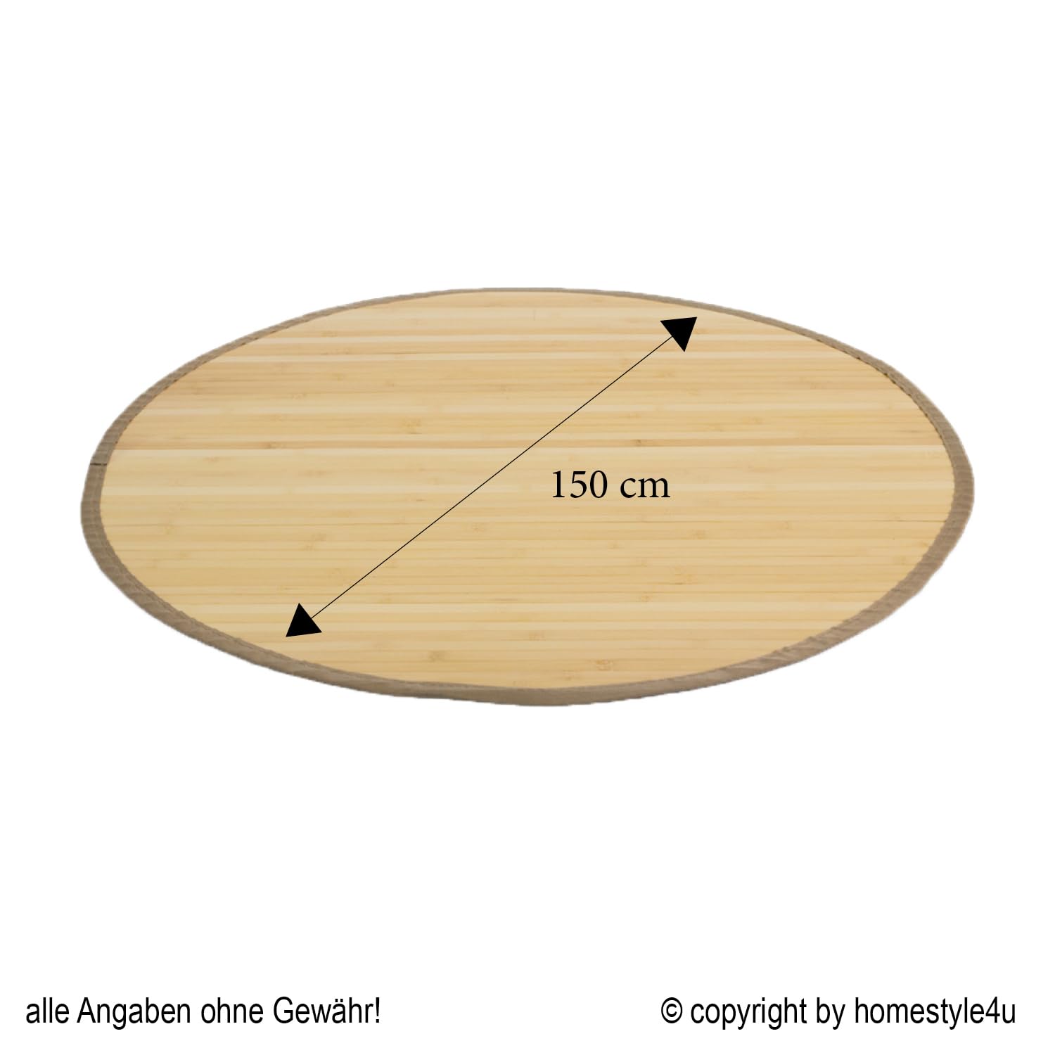 Homestyle4u 369, Bambusteppich rund 150 cm Bambusmatte Bad Teppich rutschfest Natur braun mit Bordüre