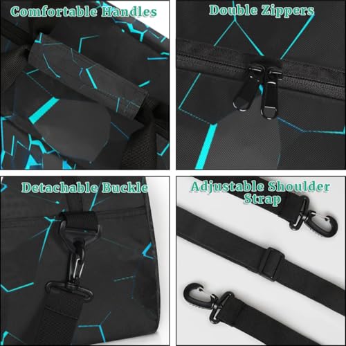 Blue 3D Basketball Kids Overnighter Duffel Bags for Boys, Carry-On Size Sports Gym Bag with Front Zipper Pocket for School Practice or Overnight Travel Weekender Sleepover Tote Bag4