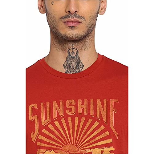 Image of Wrangler Men Brick Red Graphic Regular Fit T-Shirt