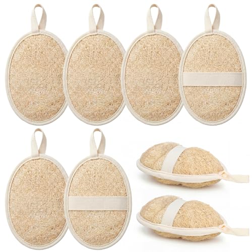 Mifoci Paquete de 6 esponjas exfoliantes naturales de doble cara para baño, ducha, lufa 100% a base de plantas, esponja de luffa cerca de la piel para mujeres y hombres, spa, cara, baño corporal