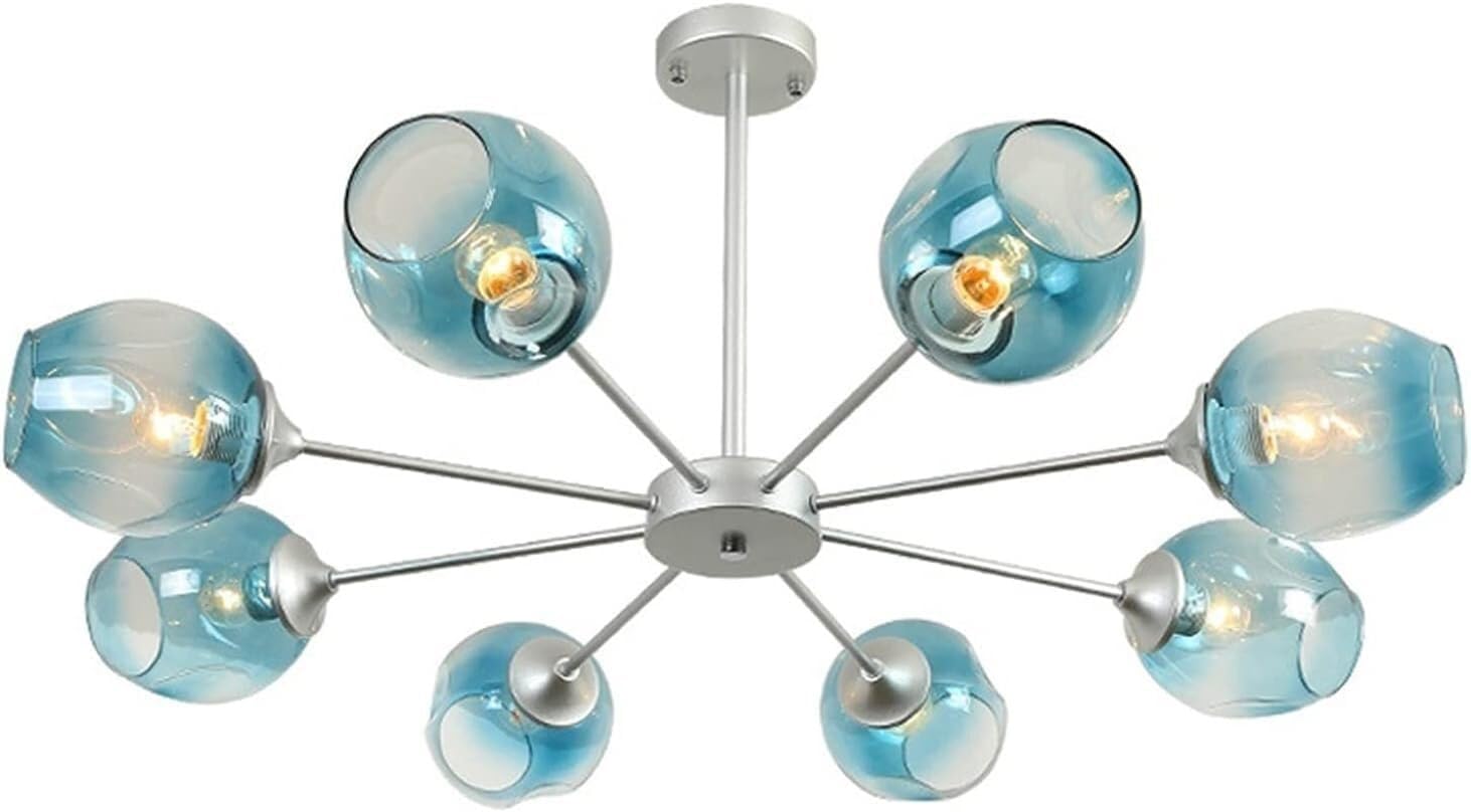 Lustre Spoutnik en verre chromé à 8 lumières et plafonnier moderne bleu