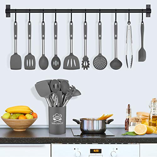 Silicone Cooking Utensil Set, Taiker Kitchen Cooking Utensils Set, Non-stick & Heat Resistant Silicone Cookware, BPA Free Non-Toxic Cooking Utensils, Kitchen Tools (Gray) - Thumbnail 2