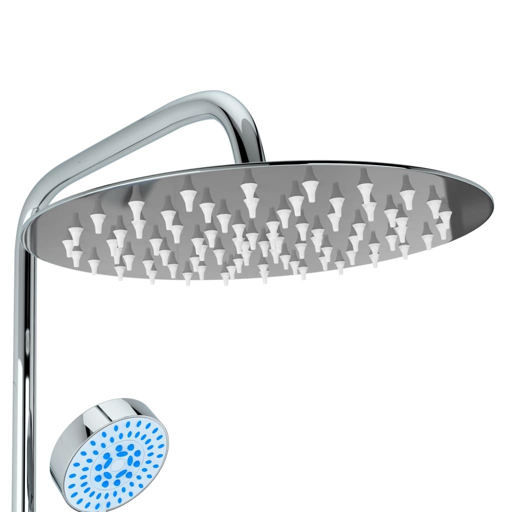 vidaXL Conjunto Ducha sin Grifo Monomando Barra Vertical Alcachofa Mano Ajustable Altura Cabezal Lluvia Redondo Basculante Plateado Acero Inoxidable