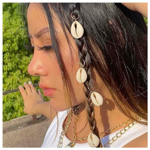 Vacaonio Vintage Gold Dreadlock Hair Rings Clips Sea Shell Dangle Hair Braid Clip Shell Braid Hair Hoops Rings Decoration Hip Hop Hair Rings Accessories for Women and Girl Headdress 5 Pcs