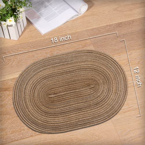 Oval Braided Placemats 12X18 Inch Table Mats For Dining Tables Natural Woven Heat Resistant Place Mats Set Of 6 (Oval Brown) #TOP1