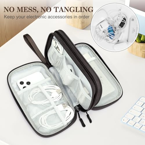 Image of FYY Electronic Organizer, Travel Cable Organizer Bag Pouch Electronic Accessories Carry Case Portable Waterproof Double Layers Storage Bag for Cable, Charger, Phone, Earphone, Medium Size, Coffee