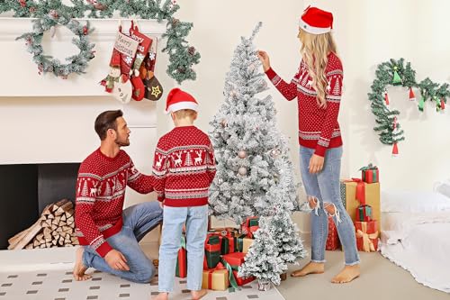 Image of Cowasto Mens Crewneck Christmas Sweater Family Matching Sets Knitted Sweater Pullover