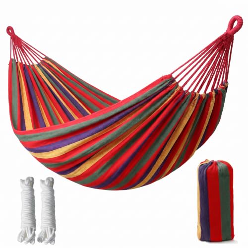 2 Person Canvas Hammock - 108" x 59" Portable Double Hammock with Carrying Bag & Tie Ropes, 440 Lbs Weight Capacity, Breathable Colorful Hanging Bed for Backyard, Patio, Beach & Camping by Pezlun - Used condition - CA$17.02