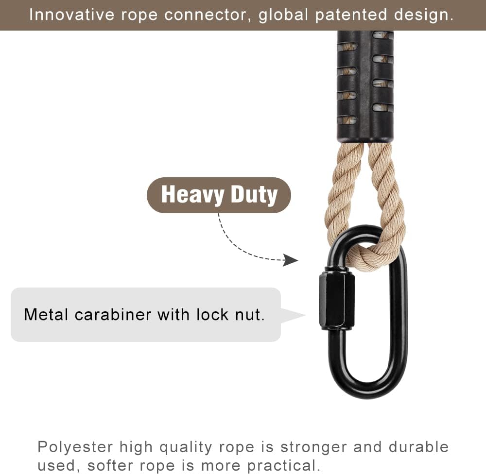 SELEWARE Hammock Straps, 12ft Tree Swing Rope for Hammock Chair Hanging Kit, Extension Rope with Carabiner for Indoor Outdoor Playground Tree Swings Camping Hammock Accessories (Beige, 2 Pack)