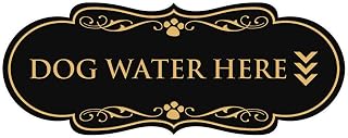 Designer Paws, Dog Water Here Sign (Black Gold) - Medium 1 Pack
