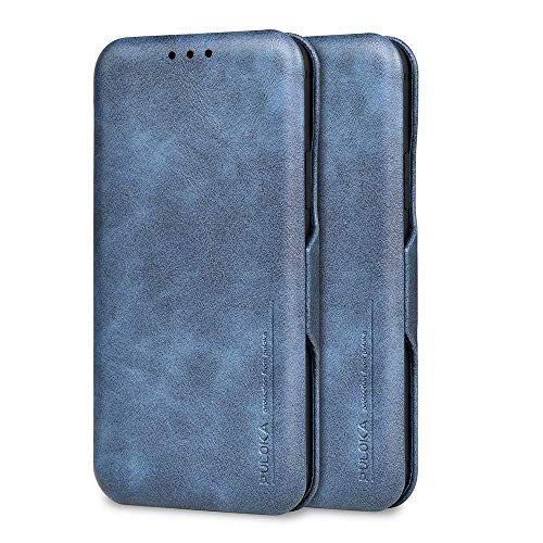 Image of PULOKA iPhone 13 Pro PU Leather Flip Back Cover PU Leather Wallet Back Case with Card Slot and Kickstand Function Compatible with Apple iPhone 13 Pro - Blue
