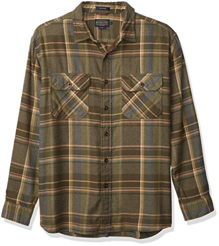 Pendleton Men's Long Sleeve Super Soft Burnside Flannel Shirt, Green Plaid, SM