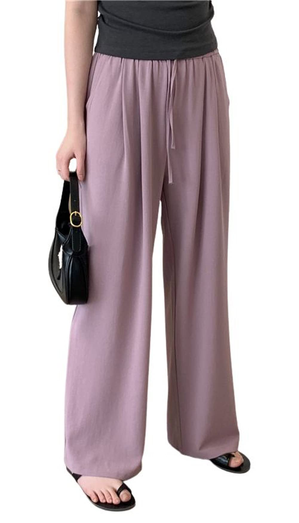 CHARTOU Womens Comfy Draped Drawstring Waist Straight Leg Summer Long Pants Trousers
