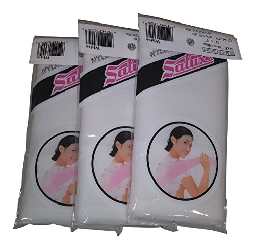 Salux Nylon Japanese Beauty Skin Bath Wash Cloth Towel - White 3 Packs