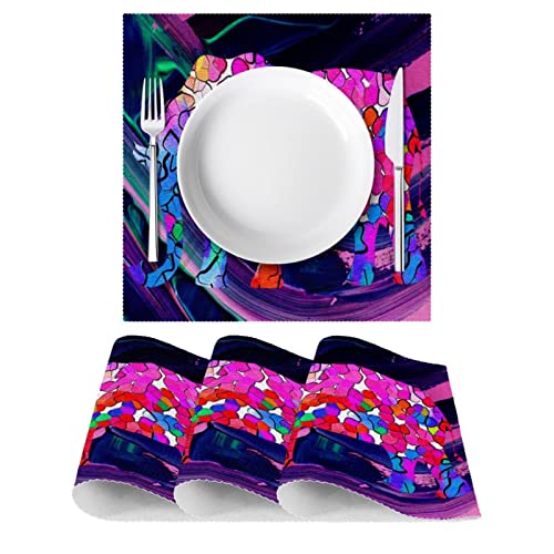Set de table éléphant coloré résistant à la chaleur et antidérapant x4