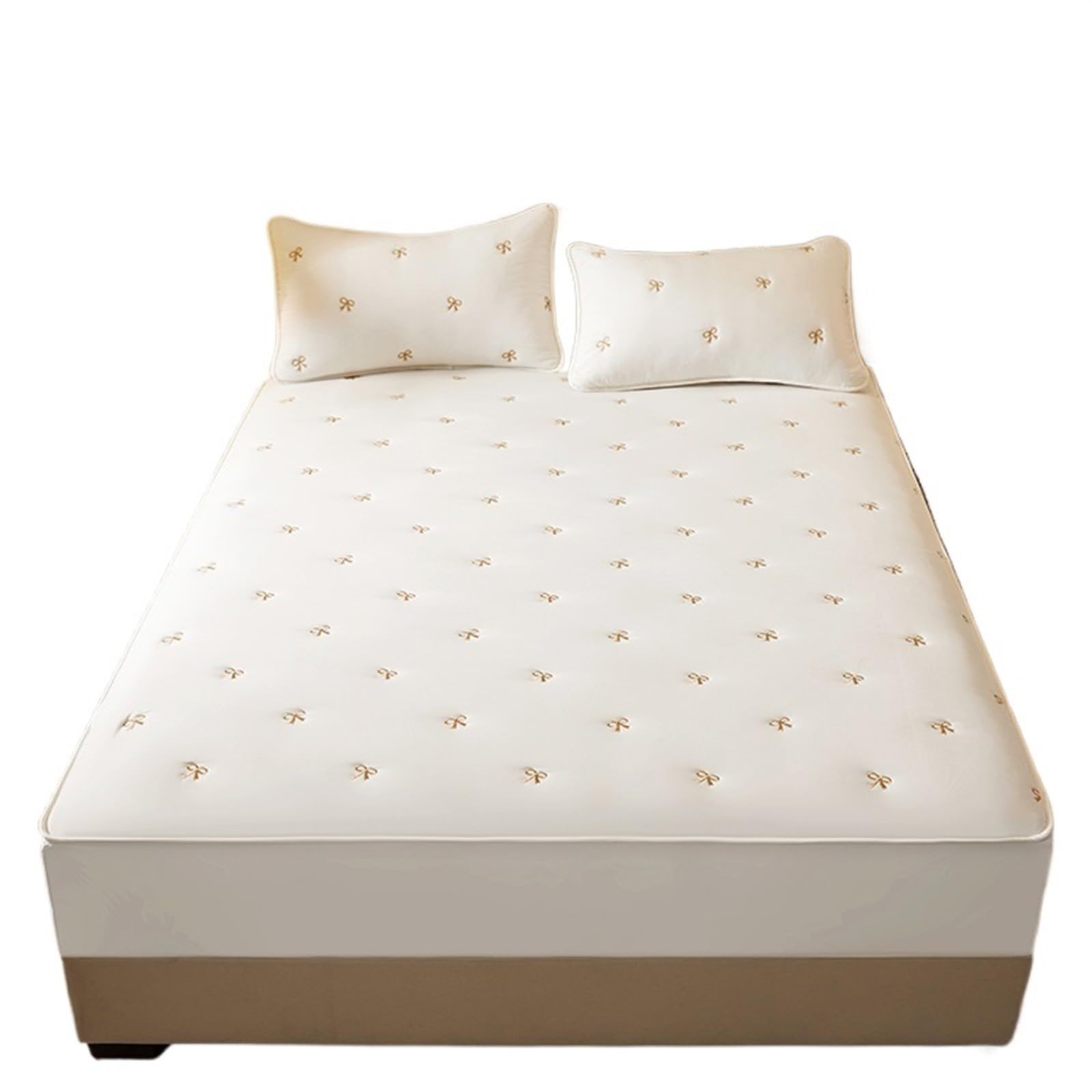 Wasserdichter Matratzenbezug Superdicker Matratzenbezug, gesteppt, Bestickt, Bettüberzug for Einzelbett, King-Size-Matratzenauflage, Baumwolle(Bowknot-1-03,180x200x30cm 1pc)