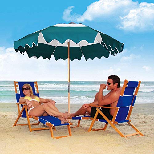 AMMSUN 7.5ft Fiberglass Ribs Commercial Grade Patio Beach Umbrella with Air- Vent Ash Wood Pole & Carry Bag Teal/White - Thumbnail 2