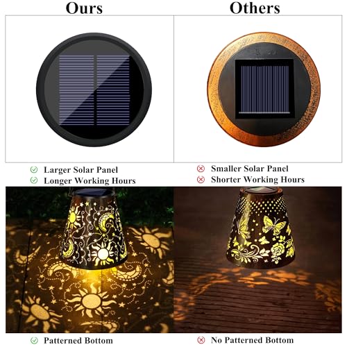 Image of Toodour Solar Lantern Outdoor, Hanging Solar Outdoor Lights Garden Decor, Waterproof Hollow Out Retro Metal Sun & Moon Decorative Lights for Patio, Balcony, Yard, Walkway, Outdoor Decor