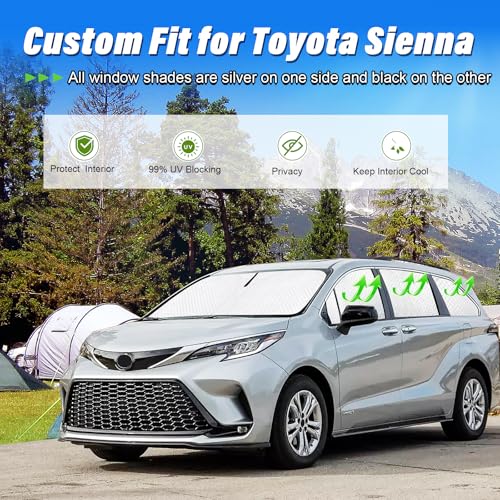 Image of KMF Windshield Sun Shade Replacement for Toyota Sienna Accessories 2021-2024 2025, Side Window Sun Shade Cover Sun Visor Shield Cover,Sunshade for Camping /Baby UV Block and Privacy Protect