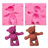 Bear Silicone Mold Bear Doll Fondant Mold Chocolate Candy Sugar Craft Gum Paste Mould Paper Clay Soap Candle Mold Cake Decoration Tool A Pack of 2