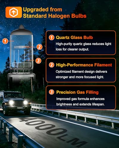 Image of 9004 /HB1 Halogen Headlight Bulbs, 12V 55W, 3800K,4000 Lumens,Headlight High and Low Beam,Automotive Headlight Bulbs,Head Light Bulbs for Car,9004 Bulbs, Pack of 2