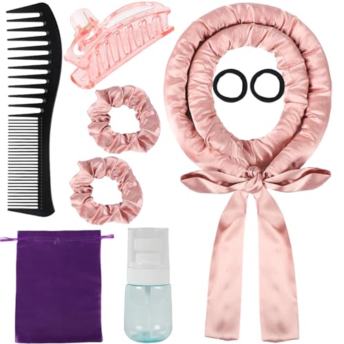 No Heat Curling Headband Set for Overnight Curls, Satin Ribbon Curlers for Long Hair