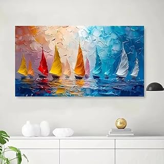 BMGKYAGL Impression sur toile représentant un voilier moderne avec vue sur la mer, peinture à l'huile grand format, décoration d'intérieur (40 x 80 cm, cadre intérieur)