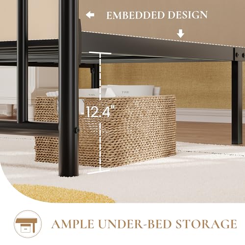 Image of SHA CERLIN 14 inch Twin Size Metal Platform Bed Frame /Victorian Headboard and Footboard /Steel Slats Mattress Foundation for Storage /No Box Spring Needed /Noise Free /Black