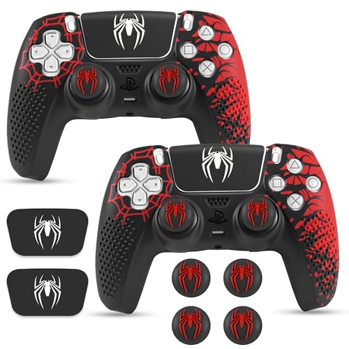 Image of Sounce Anti Slip Silicone PS5 Controller Skin Cover Compatible with PS5 Controller Silicone Protective Grip Sleeve with Anti Slip Thumb Grip Caps Touch Sticker and Wrap Cover Stickers (Pack of 2, Red)