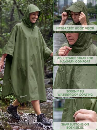 Image of PTEROMY Hooded Rain Poncho for Adult, Waterproof Lightweight Unisex Raincoat for Hiking Camping Emergency