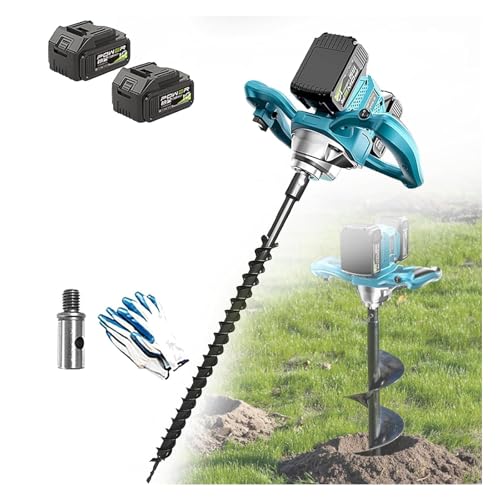 DRYIC Excavadora eléctrica de Agujeros para Postes: barrena inalámbrica para Postes de cercas con 2 baterías, 6 Engranajes Ajustables, dirección de Avance y Retroceso, barrena (80mm)