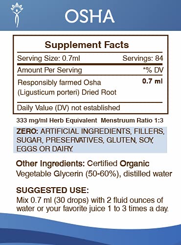 OSHA Alcohol-Free Liquid Extract, Responsibly farmed OSHA (Ligusticum porteri) Dried Root 2 FL OZ