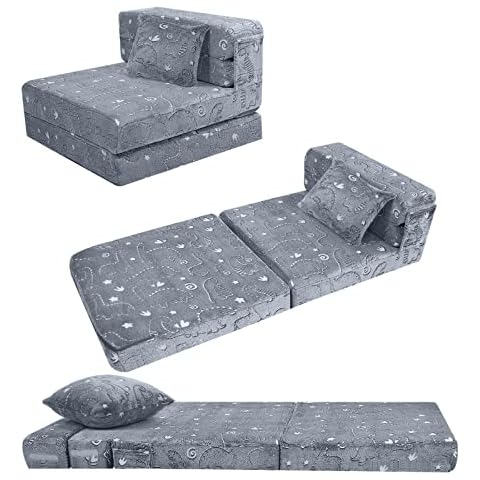 MeMoreCool Kids Floor Mattress Glow in Dark, Child Fold Up Sofa Couch Convertible Futon Folding Chair Bed Sleeper for Baby Playroom(Glowing Dinosaur) Cover