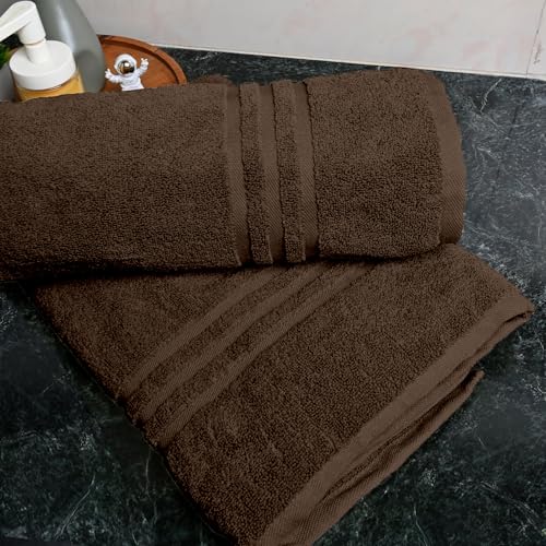 Image of Divine Casa 100% Cotton Bath Towel Set of 2, 550 GSM Ultra Soft Highly Absorbent Thick Towels, Large 75 x 150 cm, Brown