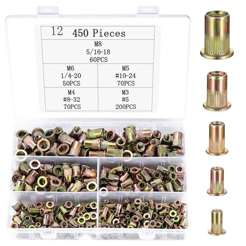 Juego de 450 tuercas de remache de cabeza plana, surtido de tuercas de remache M3, M4, M5, M6, M8, tuercas roscadas, tuercas roscadas para remaches, placas de metal, tubos, etc