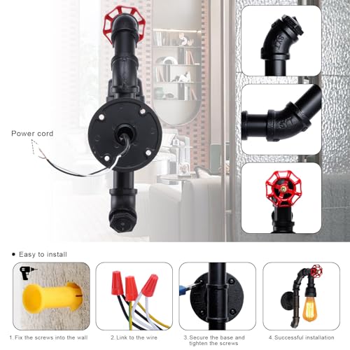 Image of XEYOU Retro Wall lamp Vintage Industrial Steampunk Wall Sconce with Switch Metal Water Pipe Wall Mounted Light Fixture E26 Edison Bulb for Cafe Bar Restaurant Bedroom Livingroom