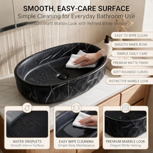 Image of Backline 20x13x5.5 Inches Table Top Wash basin | Basin for Bathroom | Countertop Basin For Bathroom /Restaurant /Dining Hall /Living Room (Black Matt)