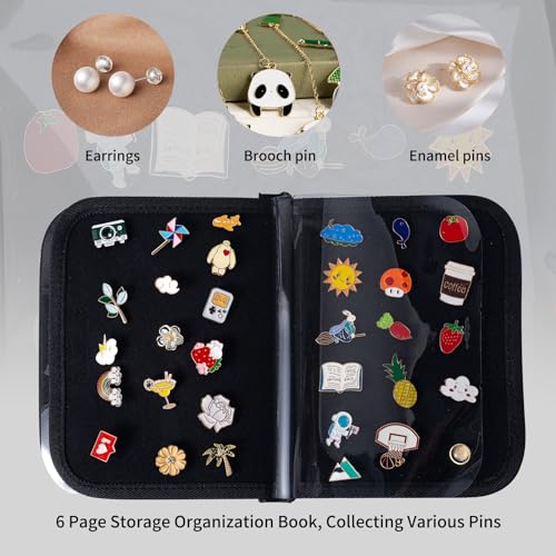 Image of Oeun fan Enamel Pin Display Book, Small Collections Or Travel Pin Trading Book, Pin Collector Display Bag,6-Page Pin Display Board,Pin Display Case (Silver Grey)