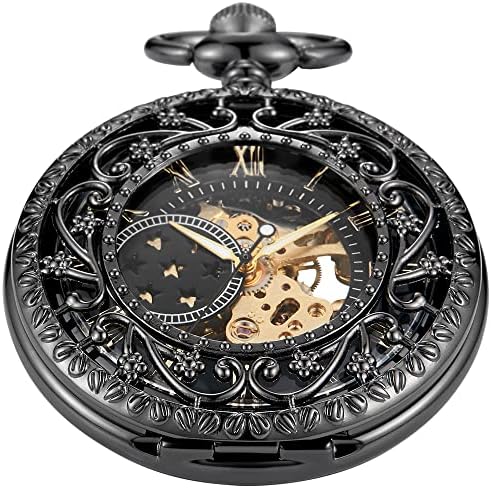 Vintage Mechanical Men's Pocket Watch, Roman Dial Clock Hand Wind Pocket Watch for Men with FOB Chain Gift