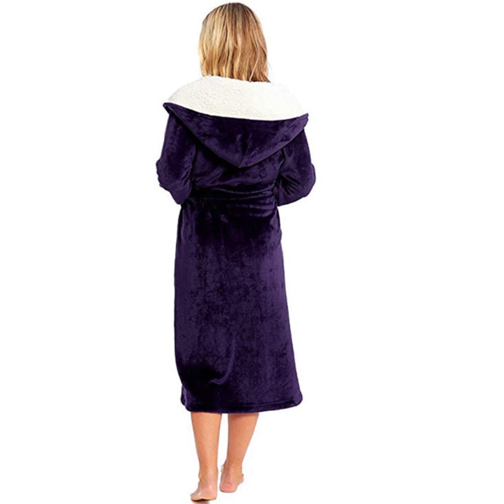 CFWSHJ Albornoz Largo con Capucha y Cremallera para Mujer, Batas de Lana de Franela, camisón cálido de Invierno, Pijamas, Ropa de Dormir cálida, Bolsillo Largo