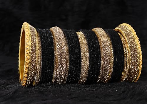 Golden Zircon Stone Bridal Chuda Set Wedding Bangles Pack of 80